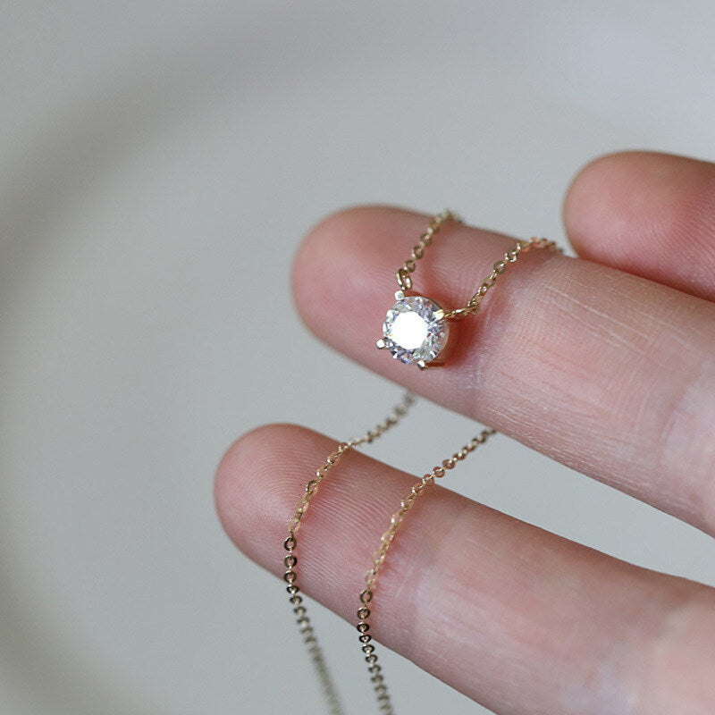 925 Sterling Silver Solitaire CZ Pendant Necklaces