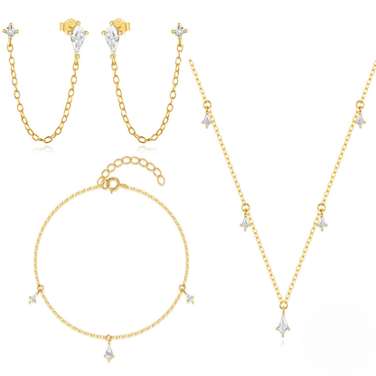 925 Sterling Silver Kite Stone Zircon Inlay Stackable Necklace Bracelet Earring Set