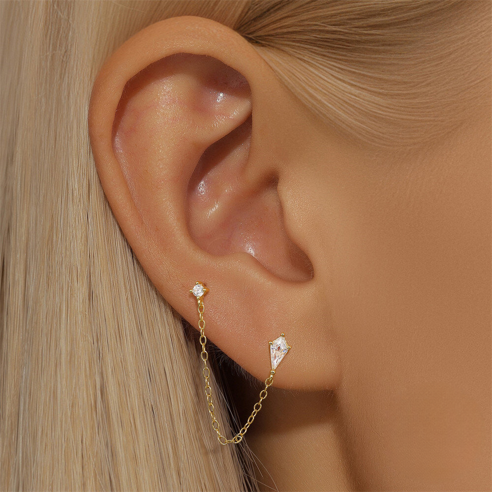 925 Sterling Silver Kite Stone Zircon Inlay Stackable Necklace Bracelet Earring Set