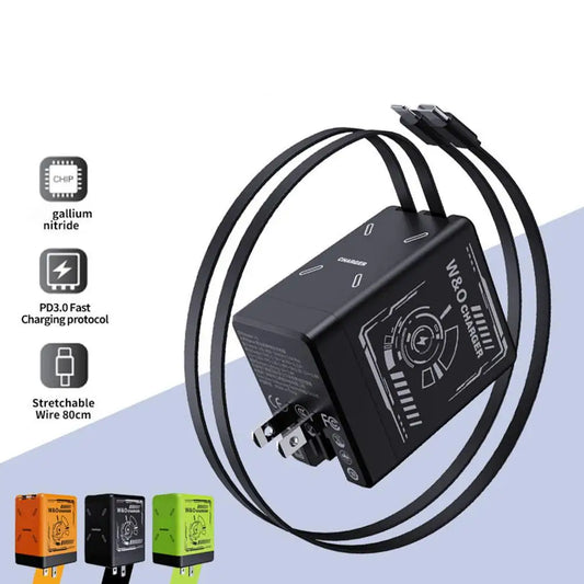 20W GaN Retractable Fast Charger – Dual PD + USB