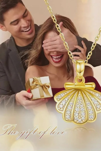 Gold Plated Shell Photo Frame Pendant Necklace for Women - 925 Sterling Silver Clasp and Cubic Zirconia Accents (18 + 2)