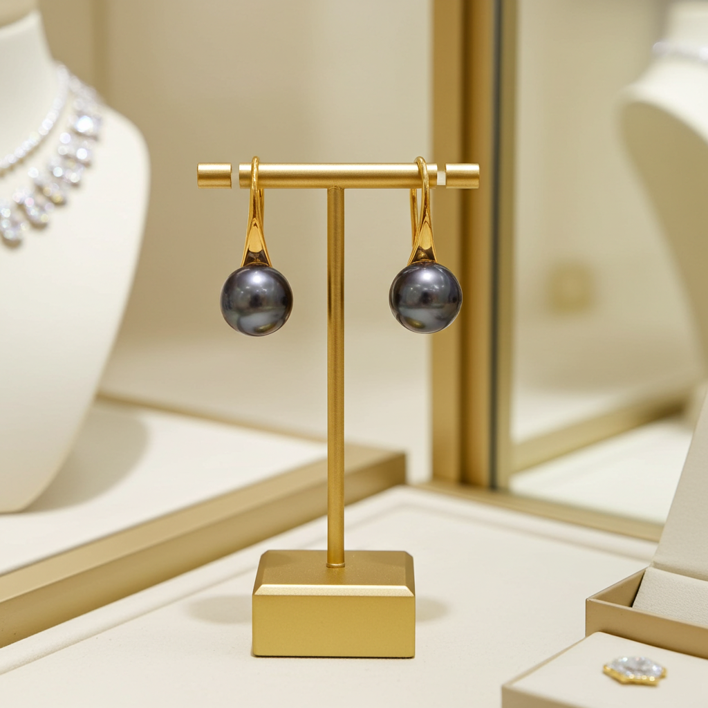 14K Gold Black Pearl Teardrop Dangle Earrings Women Girls